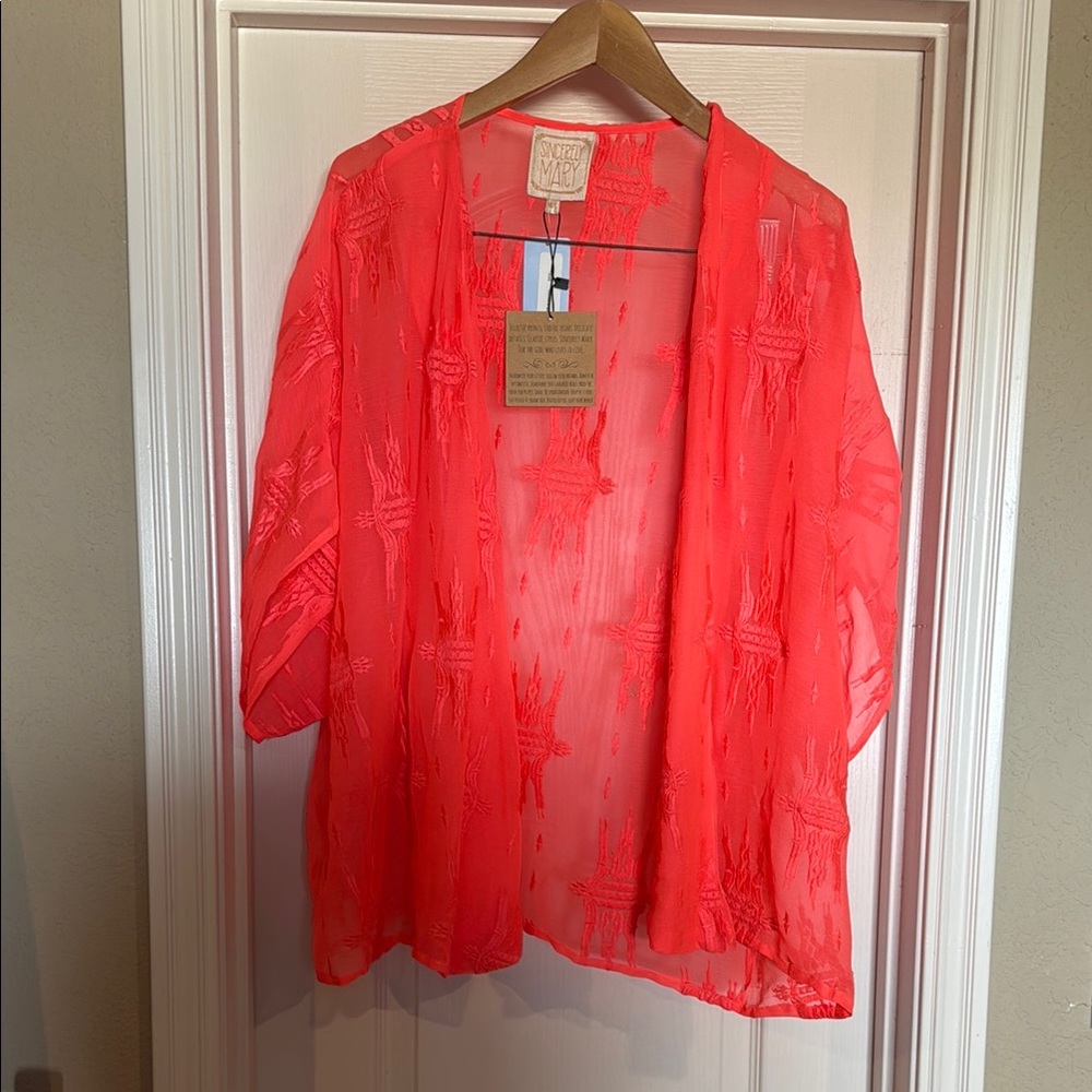 Sheer Coral Kimono Cardigan